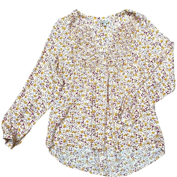 Lucky Brand Floral Pink and Orange Flowy Smocked Blouse, Size Medium - Picture 8 of 9